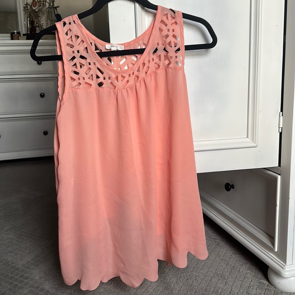 Peach/light coral open back top.
